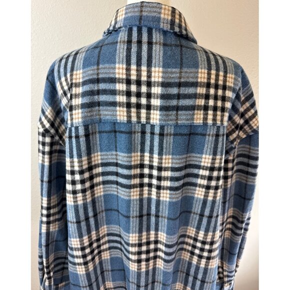 Primark Women's Plaid Flannel Button Up Shacket Shirt Medium Oversized Cabin Cor - Picture 4 of 13